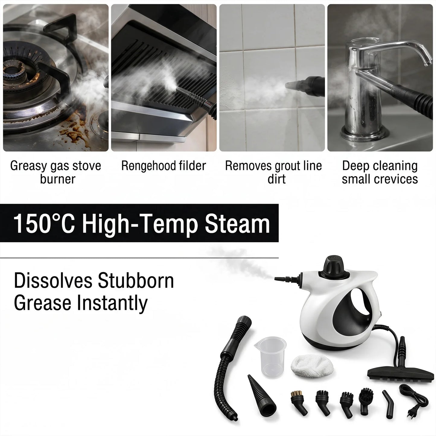 Pressurized Handheld Steam Cleaner for Home - Portable Multi-purpose High Pressure Deep Multi-surface Cleaning Steamer Machine