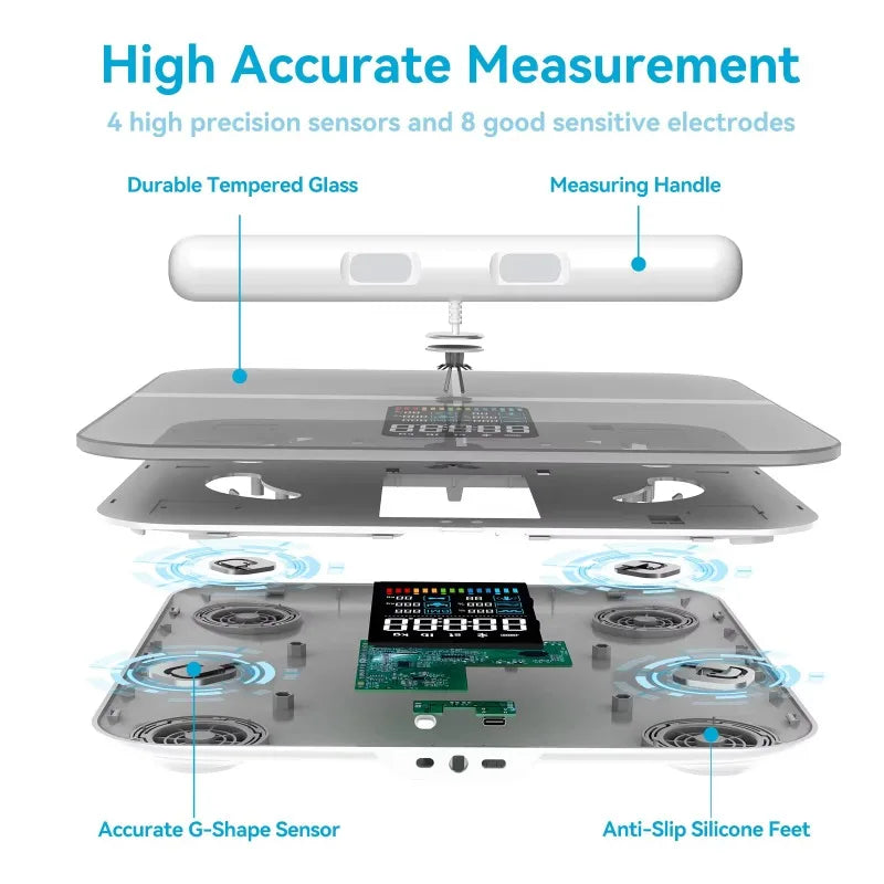 8-Electrode Smart Body Fat Scale Digital BMI Muscle Test Measurement Weighing Scales Home Use App OEM Customization