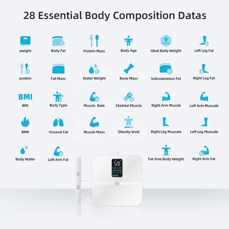 8-Electrode Smart Body Fat Scale Digital BMI Muscle Test Measurement Weighing Scales Home Use App OEM Customization